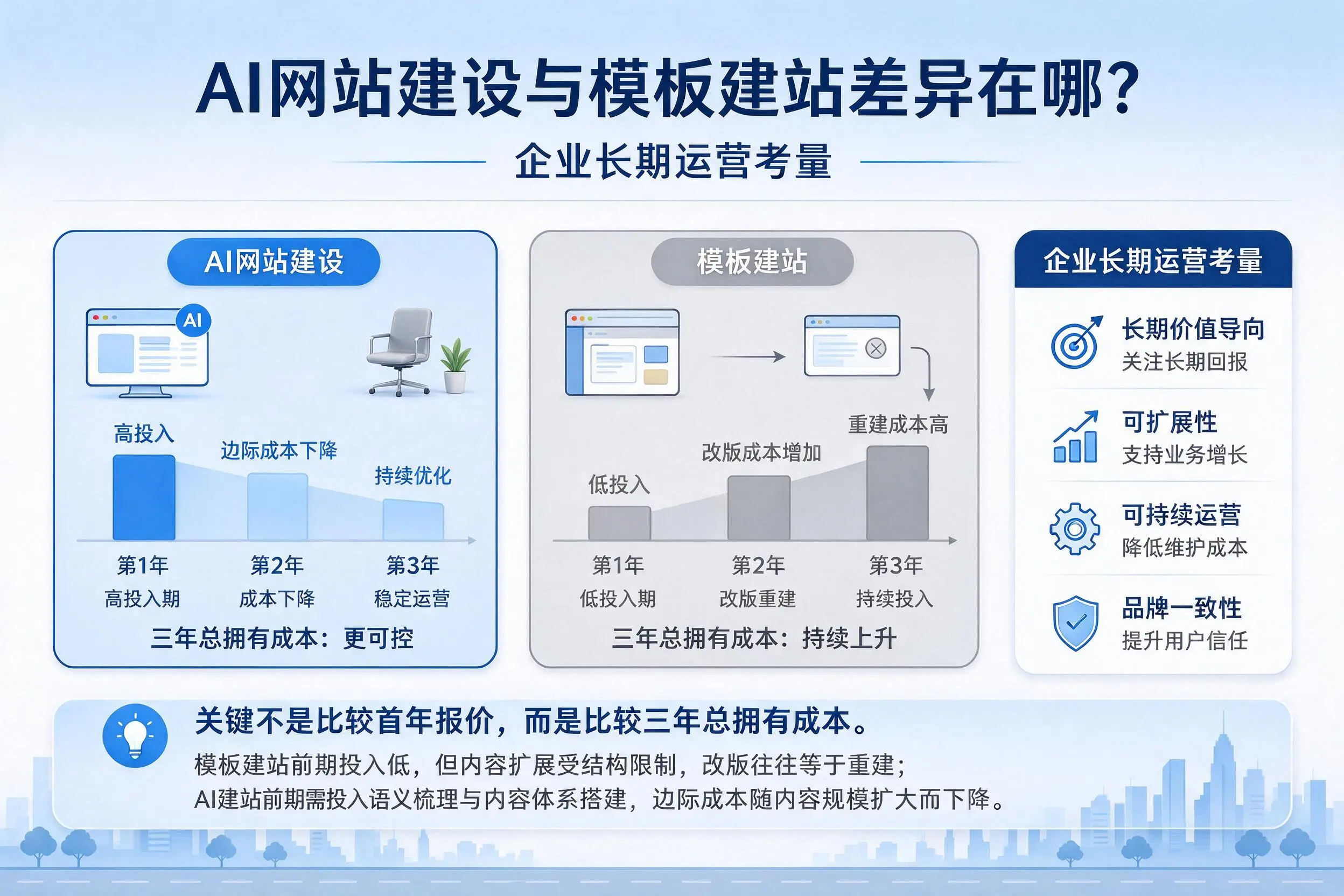 AI网站建设与模板建站差异在哪？鄂尔多斯企业长期运营考量